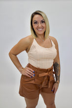 Load image into Gallery viewer, VEGAN LEATHER SHORTS BROWN