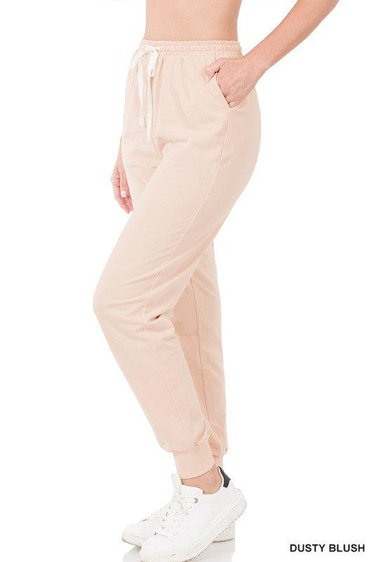 COTTON TERRY JOGGERS- DUSTY BLUSH