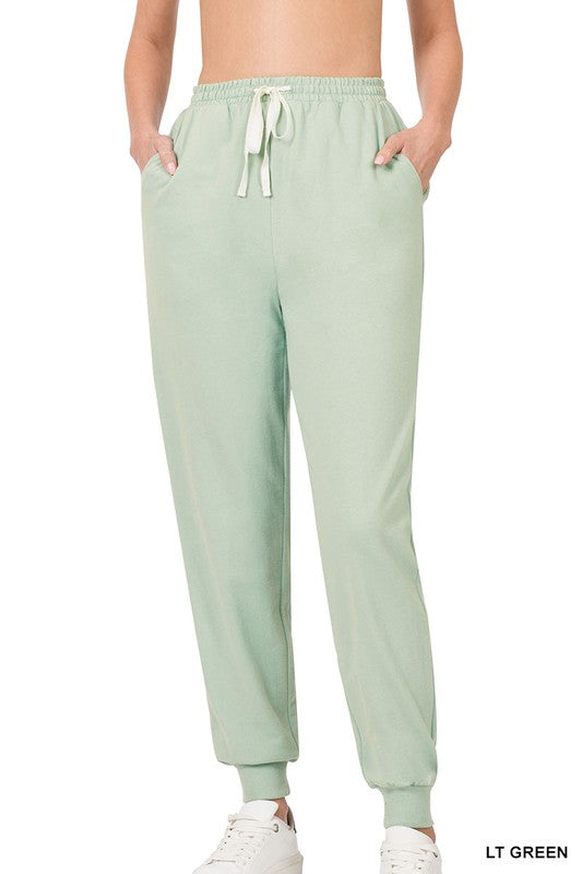 COTTON TERRY JOGGERS-LIGHT GREEN