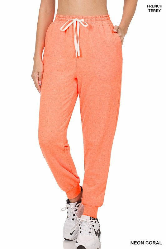 COTTON TERRY JOGGERS- NEON CORAL