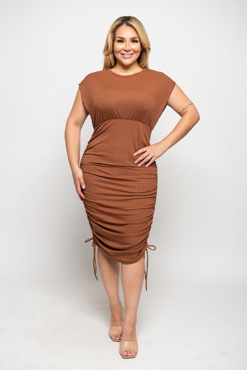 CAMEL RUCHED DRESS