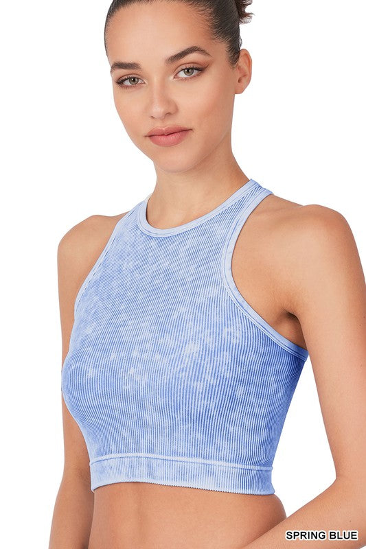 HIGH NECK CROP- SPRING BLUE