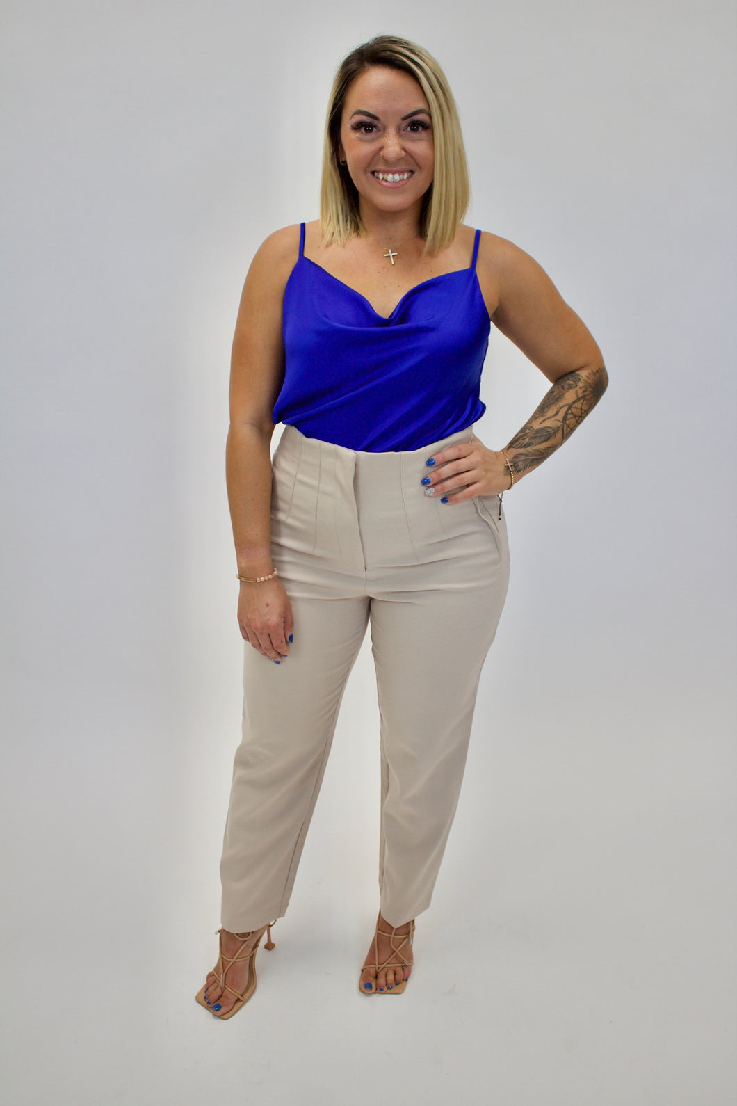 HIGH WAISTED TROUSERS TAUPE