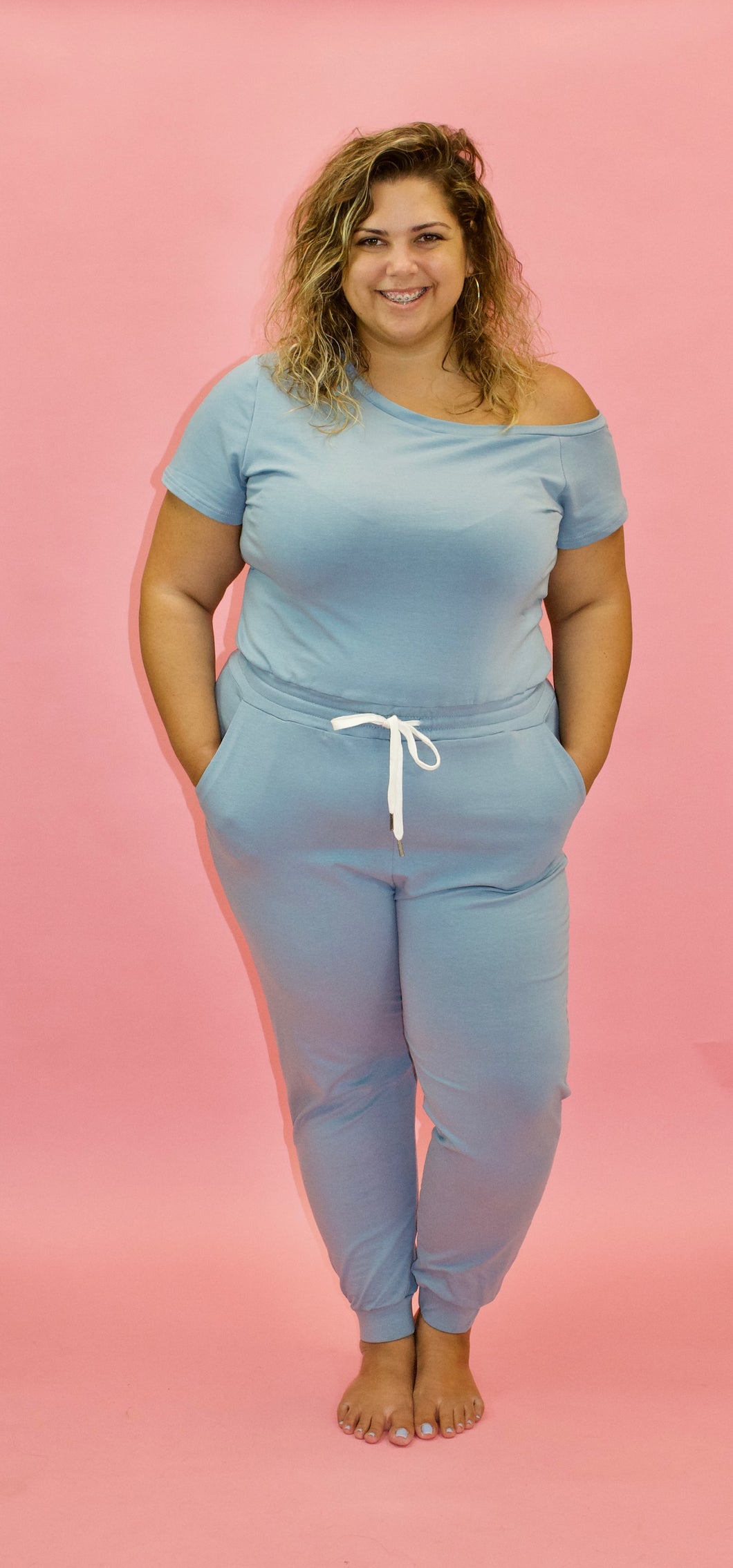 OFF SHOULDER JUMPSUIT BLU